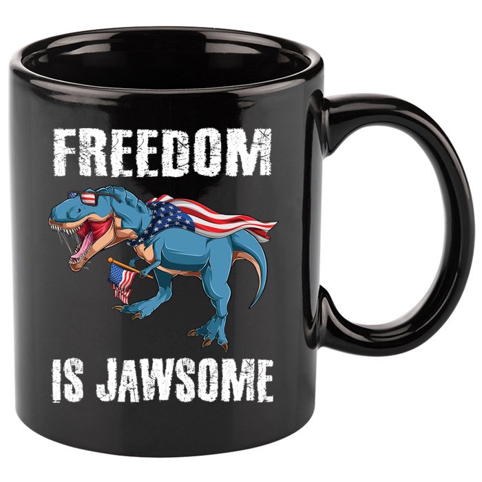 Freedom Is Jawsome 4th Of July Dinosaur Teens Gift 11oz C Handle Ceramic Mug