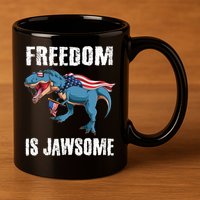 Freedom Is Jawsome 4th Of July Dinosaur Teens Gift 11oz C Handle Ceramic Mug