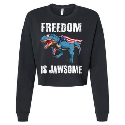 Freedom Is Jawsome 4th Of July Dinosaur Teens Gift Cropped Pullover Crew