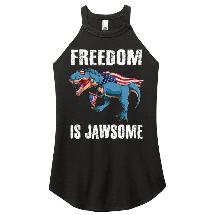 Freedom Is Jawsome 4th Of July Dinosaur Teens Gift Women's Perfect Tri Rocker Tank