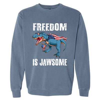 Freedom Is Jawsome 4th Of July Dinosaur Teens Gift Garment-Dyed Sweatshirt