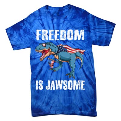 Freedom Is Jawsome 4th Of July Dinosaur Teens Gift Tie-Dye T-Shirt