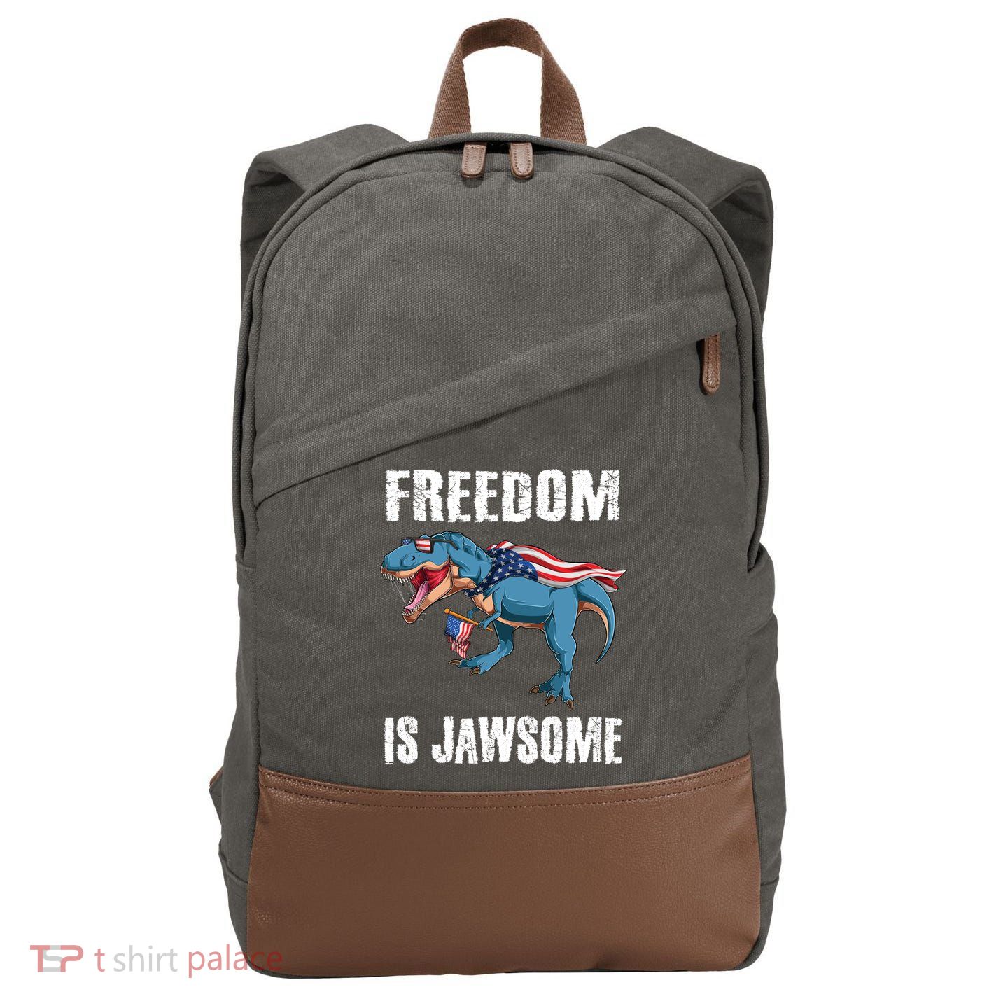 Freedom Is Jawsome 4th Of July Dinosaur Teens Gift Cotton Canvas Backpack
