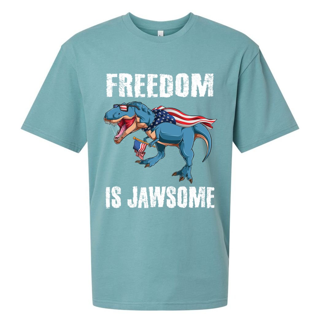 Freedom Is Jawsome 4th Of July Dinosaur Teens Gift Sueded Cloud Jersey T-Shirt