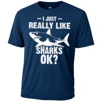 Funny I Just Really Like Sharks Gift Shark Lover Cooling Performance Crew T-Shirt