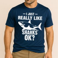 Funny I Just Really Like Sharks Gift Shark Lover Cooling Performance Crew T-Shirt