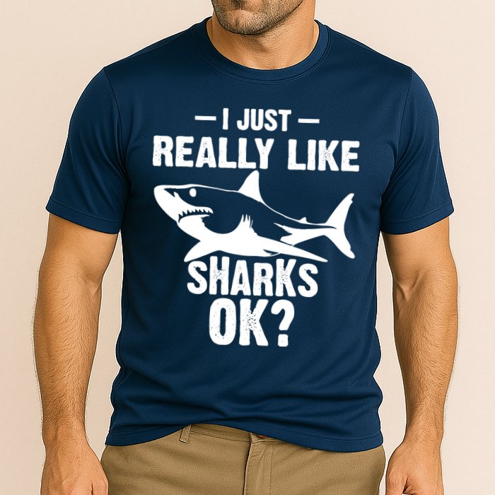 Funny I Just Really Like Sharks Gift Shark Lover Cooling Performance Crew T-Shirt