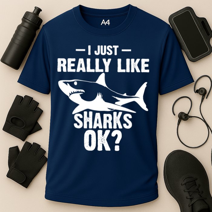 Funny I Just Really Like Sharks Gift Shark Lover Cooling Performance Crew T-Shirt