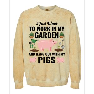 Funny I Just Want To Work In My Garden And Hang Out With Pigs Gift Colorblast Crewneck Sweatshirt