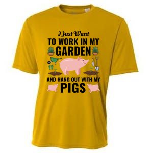 Funny I Just Want To Work In My Garden And Hang Out With Pigs Gift Cooling Performance Crew T-Shirt