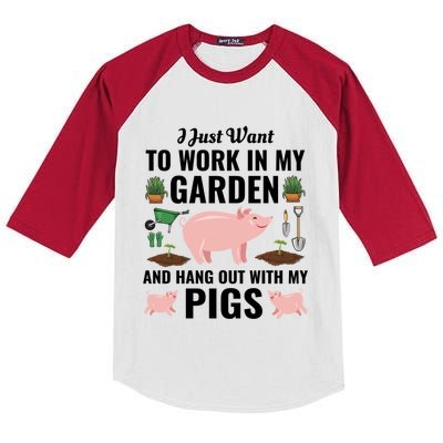 Funny I Just Want To Work In My Garden And Hang Out With Pigs Gift Kids Colorblock Raglan Jersey