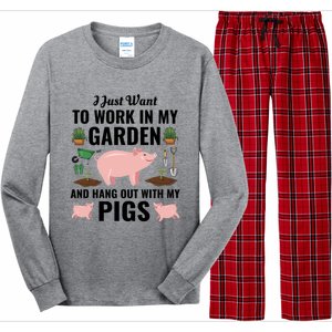 Funny I Just Want To Work In My Garden And Hang Out With Pigs Gift Long Sleeve Pajama Set