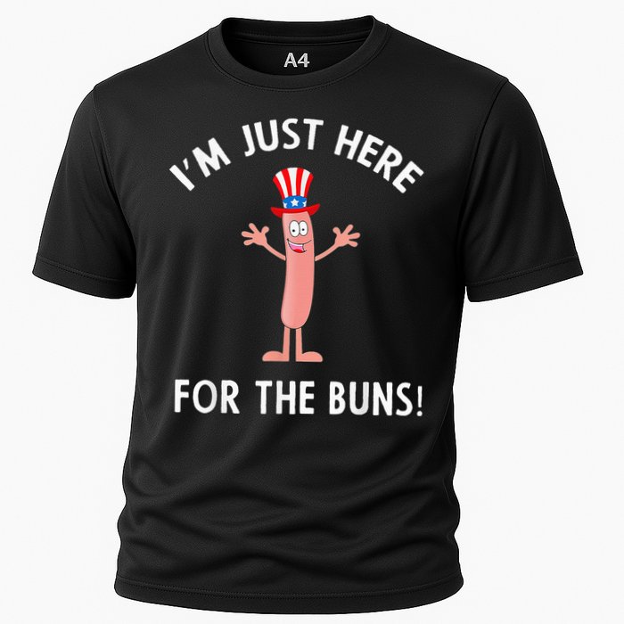 Funny I'm Just Here For The Buns Patriotic Hot Dog Cooling Performance Crew T-Shirt