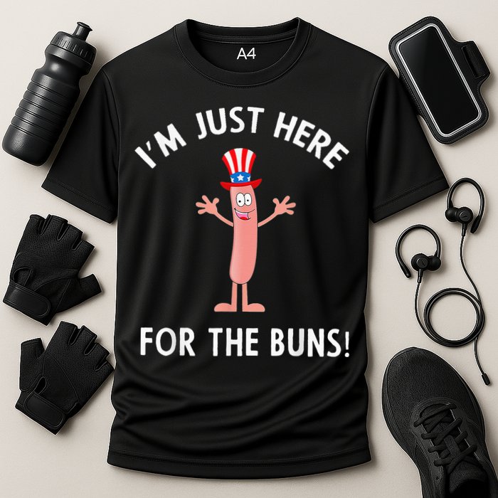 Funny I'm Just Here For The Buns Patriotic Hot Dog Cooling Performance Crew T-Shirt
