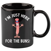 Funny I'm Just Here For The Buns Patriotic Hot Dog 11oz C Handle Ceramic Mug
