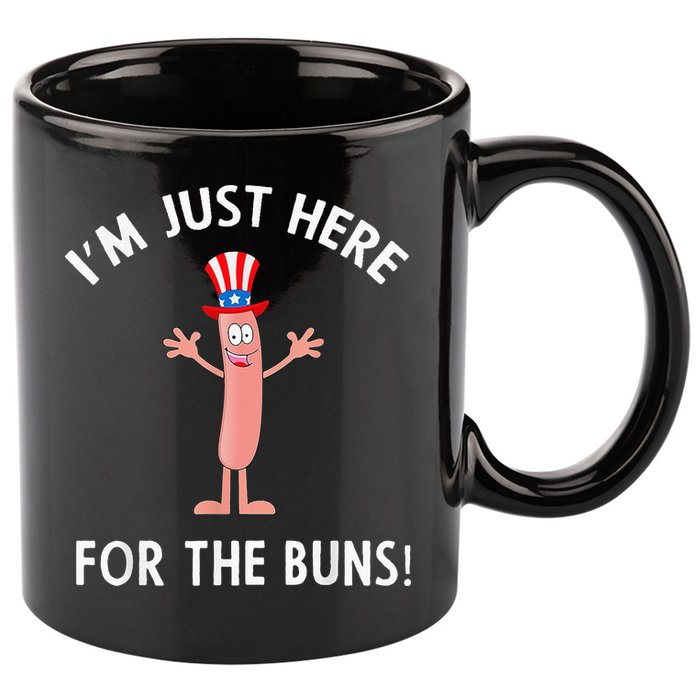 Funny I'm Just Here For The Buns Patriotic Hot Dog 11oz C Handle Ceramic Mug