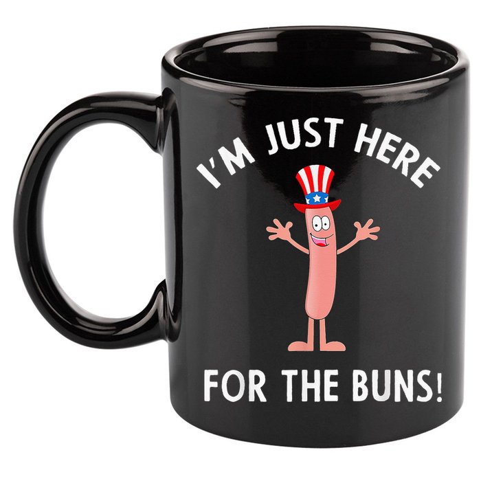 Funny I'm Just Here For The Buns Patriotic Hot Dog 11oz C Handle Ceramic Mug