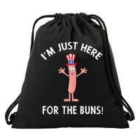 Funny I'm Just Here For The Buns Patriotic Hot Dog Drawstring Bag