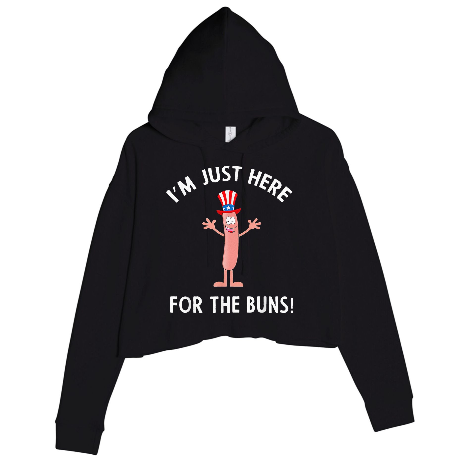 Funny I'm Just Here For The Buns Patriotic Hot Dog Crop Fleece Hoodie
