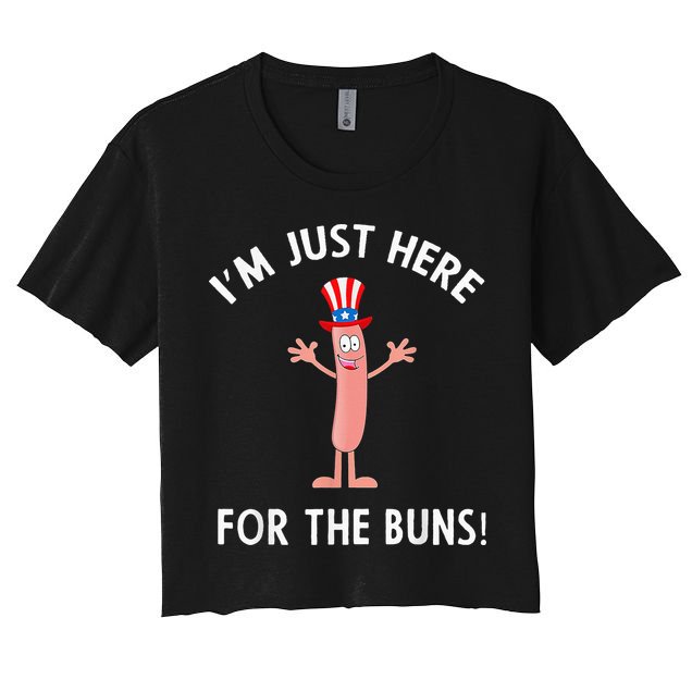 Funny I'm Just Here For The Buns Patriotic Hot Dog Crop Top