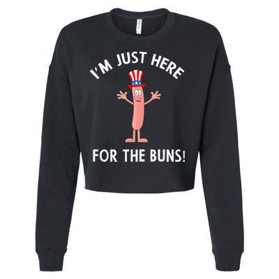 Funny I'm Just Here For The Buns Patriotic Hot Dog Cropped Pullover Crew