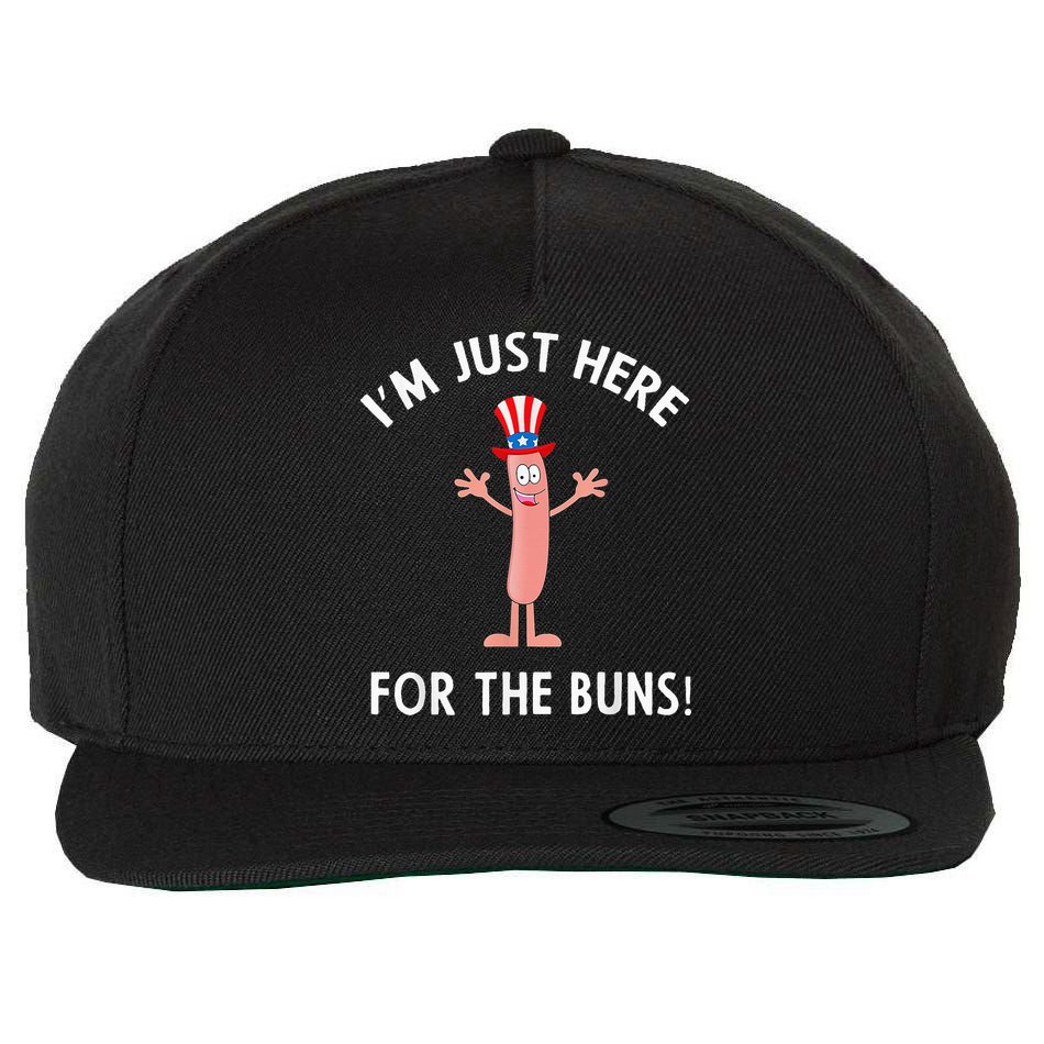 Funny I'm Just Here For The Buns Patriotic Hot Dog Wool Snapback Cap