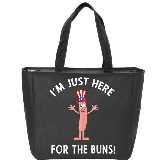 Funny I'm Just Here For The Buns Patriotic Hot Dog Zip Tote Bag