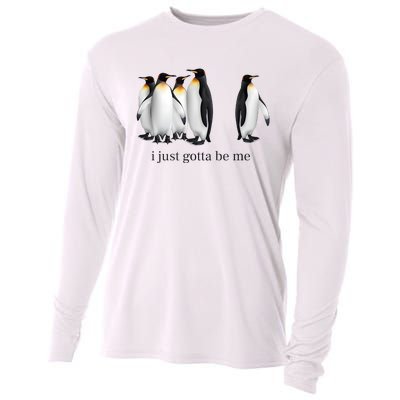 Funny I Just Gotta Be Me Penguin Quote Cooling Performance Long Sleeve Crew