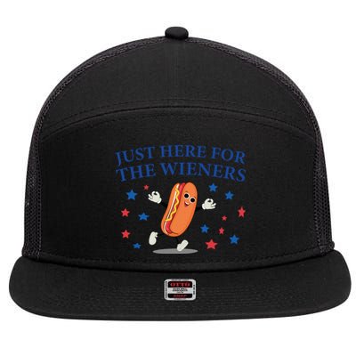 Funny Im Just Here For The Wieners Funny 4th Of July Hot Dog 7 Panel Mesh Trucker Snapback Hat