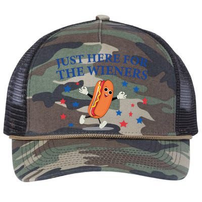 Funny Im Just Here For The Wieners Funny 4th Of July Hot Dog Retro Rope Trucker Hat Cap