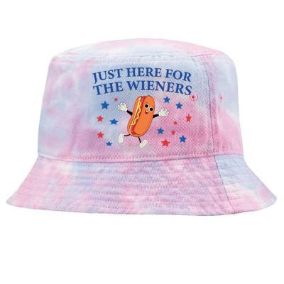 Funny Im Just Here For The Wieners Funny 4th Of July Hot Dog Tie-Dyed Bucket Hat