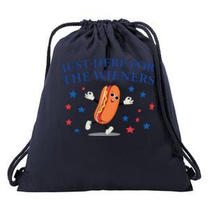 Funny Im Just Here For The Wieners Funny 4th Of July Hot Dog Drawstring Bag