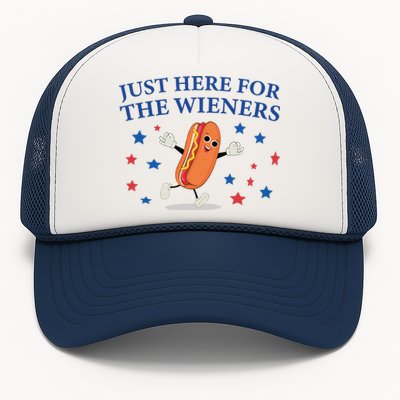 Funny Im Just Here For The Wieners Funny 4th Of July Hot Dog Trucker Hat