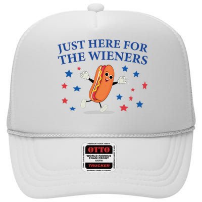 Funny Im Just Here For The Wieners Funny 4th Of July Hot Dog High Crown Mesh Back Trucker Hat