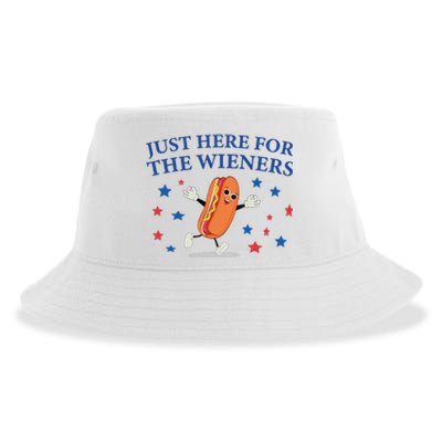 Funny Im Just Here For The Wieners Funny 4th Of July Hot Dog Sustainable Bucket Hat