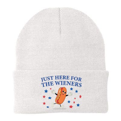 Funny Im Just Here For The Wieners Funny 4th Of July Hot Dog Knit Cap Winter Beanie