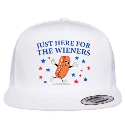 Funny Im Just Here For The Wieners Funny 4th Of July Hot Dog Flat Bill Trucker Hat