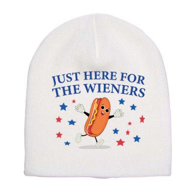 Funny Im Just Here For The Wieners Funny 4th Of July Hot Dog Short Acrylic Beanie