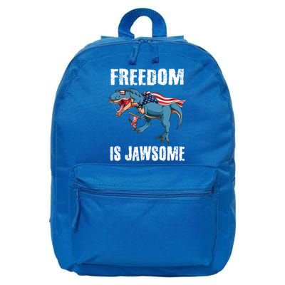 Freedom Is Jawsome 4th Of July Dinosaur Teens Meaningful Gift 16 in Basic Backpack