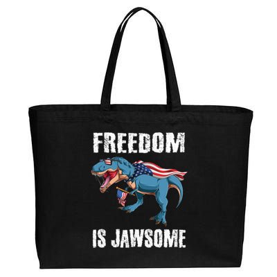 Freedom Is Jawsome 4th Of July Dinosaur Teens Meaningful Gift Cotton Canvas Jumbo Tote