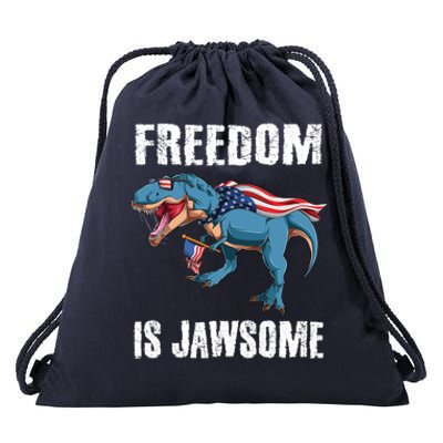 Freedom Is Jawsome 4th Of July Dinosaur Teens Meaningful Gift Drawstring Bag