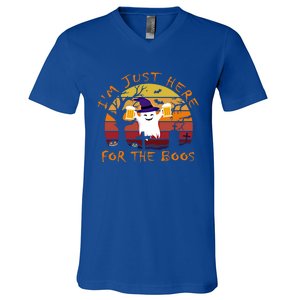 Funny I'm Just Here For The Boos Halloween Ghost Beer Retro Cool Gift V-Neck T-Shirt