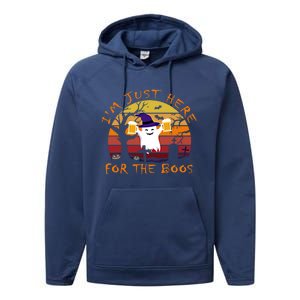 Funny I'm Just Here For The Boos Halloween Ghost Beer Retro Cool Gift Performance Fleece Hoodie