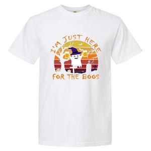 Funny I'm Just Here For The Boos Halloween Ghost Beer Retro Cool Gift Garment-Dyed Heavyweight T-Shirt