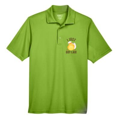 Funny I Just Got Laid Chick Men's Origin Performance Piqué Polo