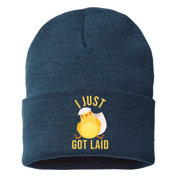 Funny I Just Got Laid Chick Sustainable Knit Beanie