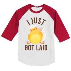 Funny I Just Got Laid Chick Kids Colorblock Raglan Jersey