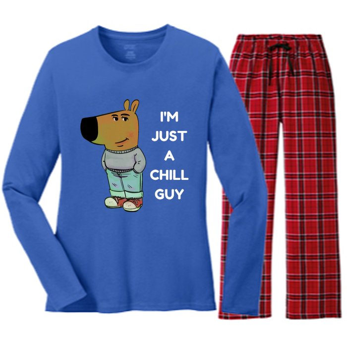 Funny IM Just A Chill Guy Meme Women's Long Sleeve Flannel Pajama Set 