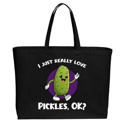 Funny I Just Really Love Pickles Ok Cartoon Funny Gift Cotton Canvas Jumbo Tote