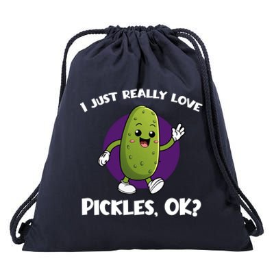 Funny I Just Really Love Pickles Ok Cartoon Funny Gift Drawstring Bag